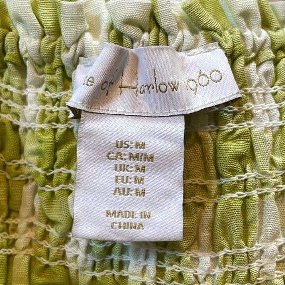 House Of Harlow Linen Gingham Smocked Jumpsuit Lime Green - Picture 6 of 8